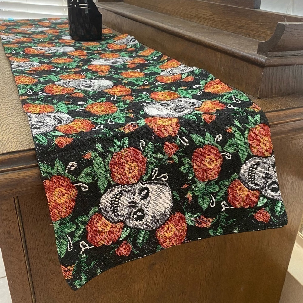 Tapestry Gothic Skulls and Rose Table Runner 12” x 53”